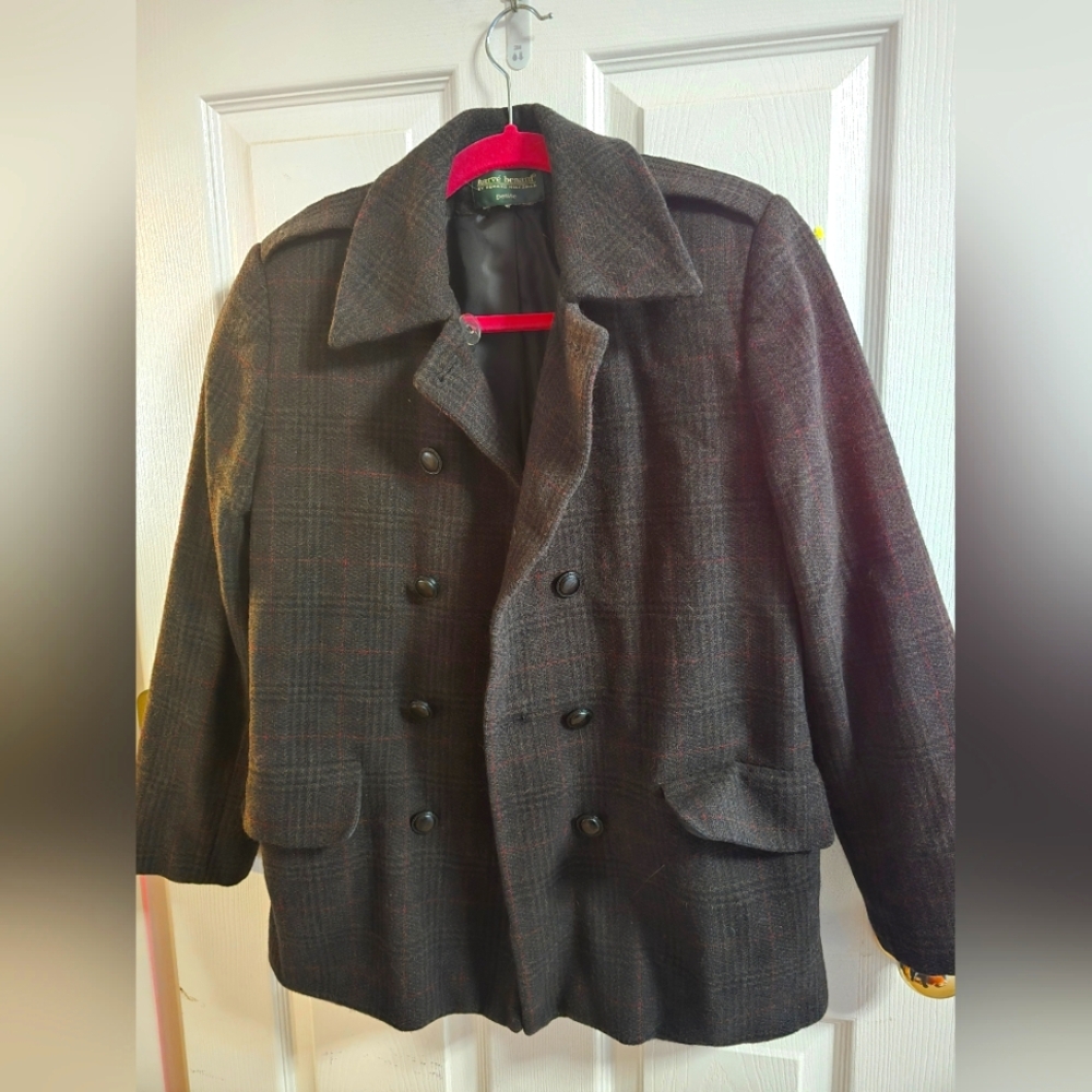 Harve Benard By Benard Holtzman Plaid Wool Pea Coat, petite size 6